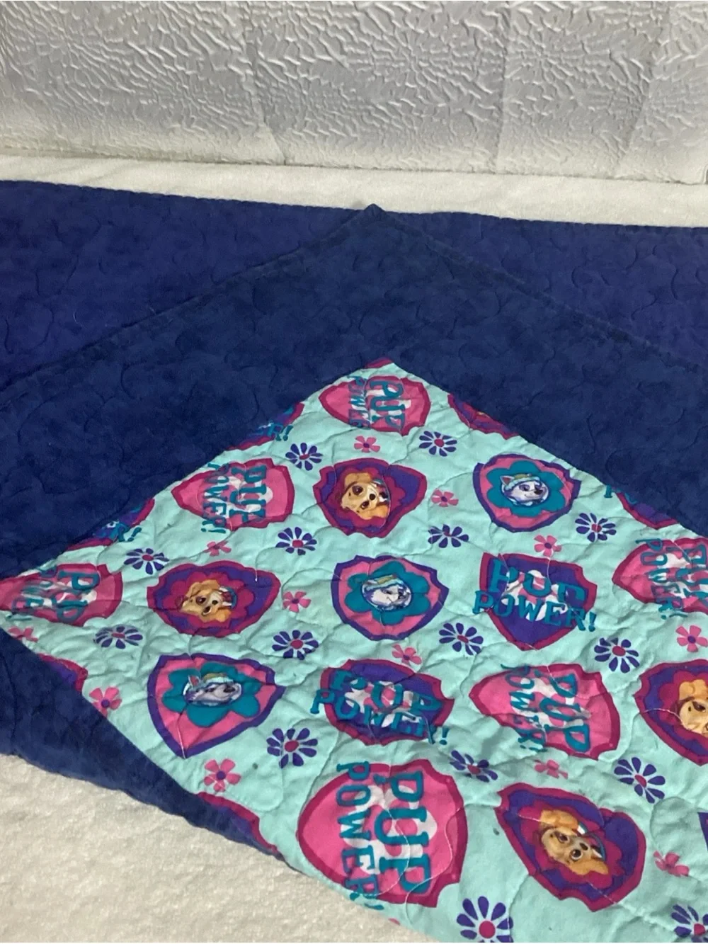 Handmade Children’s Quilt with Paw Patrol Characters 30x40” EUC